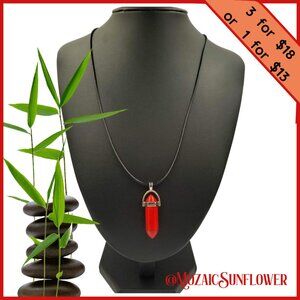 Handcrafted Red Jasper Pendant Leather Cord With Extension Chain Unisex